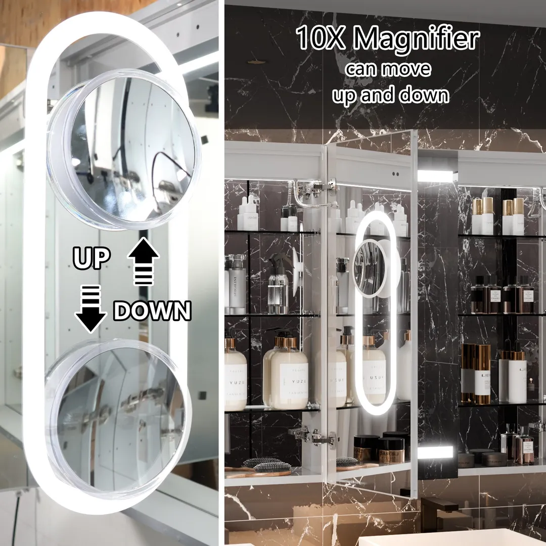 AAZJ EX11 48-in x 36-in Lighted LED Fog Free Surface/Recessed Mount Silver Mirrored Soft Close Medicine Cabinet with Outlet, photo 10 of 12
