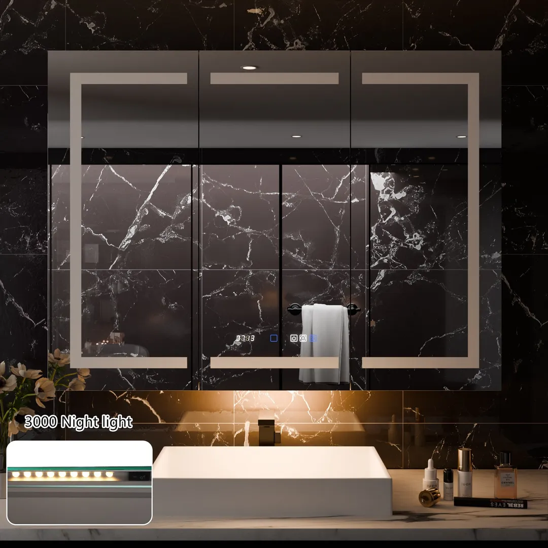 AAZJ EX11 48-in x 36-in Lighted LED Fog Free Surface/Recessed Mount Silver Mirrored Soft Close Medicine Cabinet with Outlet, photo 4 of 12