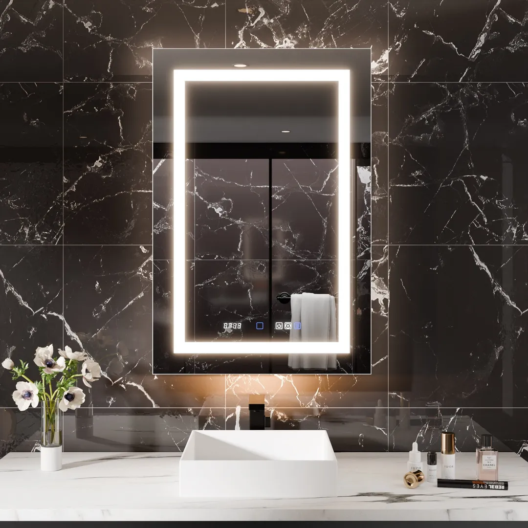 AAZJ EX11 24-in x 36-in Lighted LED Fog Free Surface/Recessed Mount Silver Mirrored Soft Close Medicine Cabinet with Outlet, photo 2 of 12