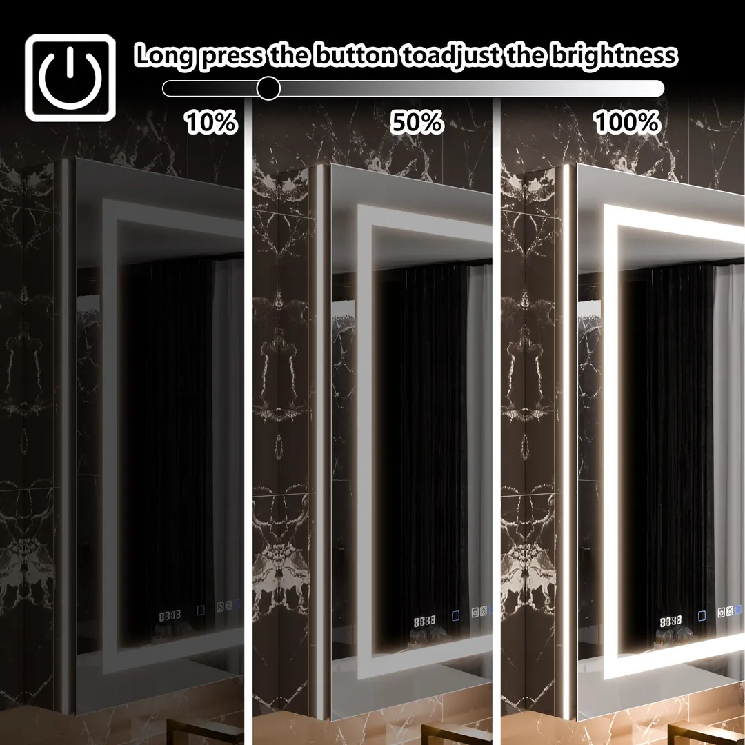 AAZJ EX11 24-in x 36-in Lighted LED Fog Free Surface/Recessed Mount Silver Mirrored Soft Close Medicine Cabinet with Outlet, photo 10 of 12