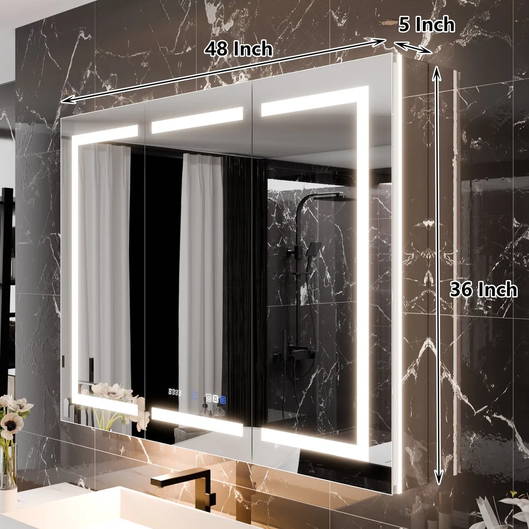 AAZJ EX11 48-in x 36-in Lighted LED Fog Free Surface/Recessed Mount Silver Mirrored Soft Close Medicine Cabinet with Outlet, photo 5 of 12