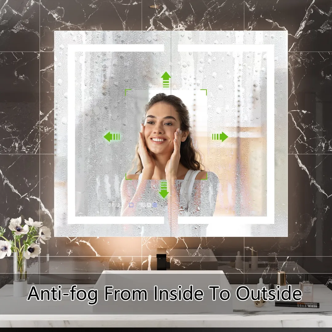 AAZJ EX11 42-in x 36-in Lighted LED Fog Free Surface/Recessed Mount Silver Mirrored Soft Close Medicine Cabinet with Outlet, photo 8 of 11