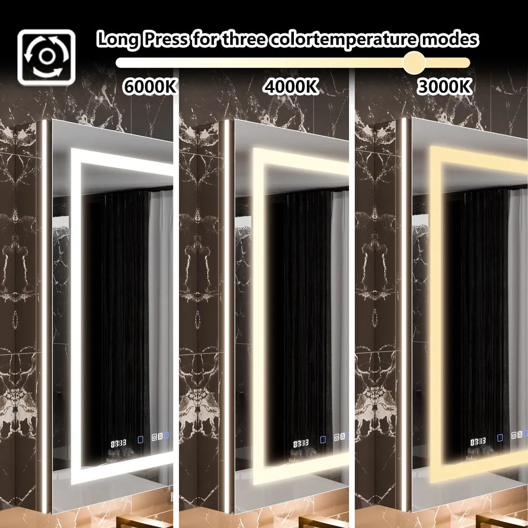 AAZJ EX11 24-in x 36-in Lighted LED Fog Free Surface/Recessed Mount Silver Mirrored Soft Close Medicine Cabinet with Outlet, photo 11 of 12