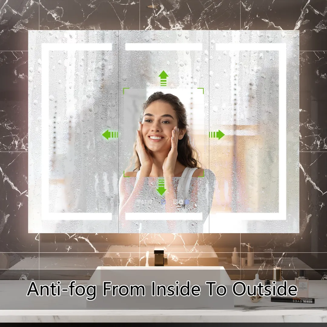 AAZJ EX11 48-in x 36-in Lighted LED Fog Free Surface/Recessed Mount Silver Mirrored Soft Close Medicine Cabinet with Outlet, photo 9 of 12