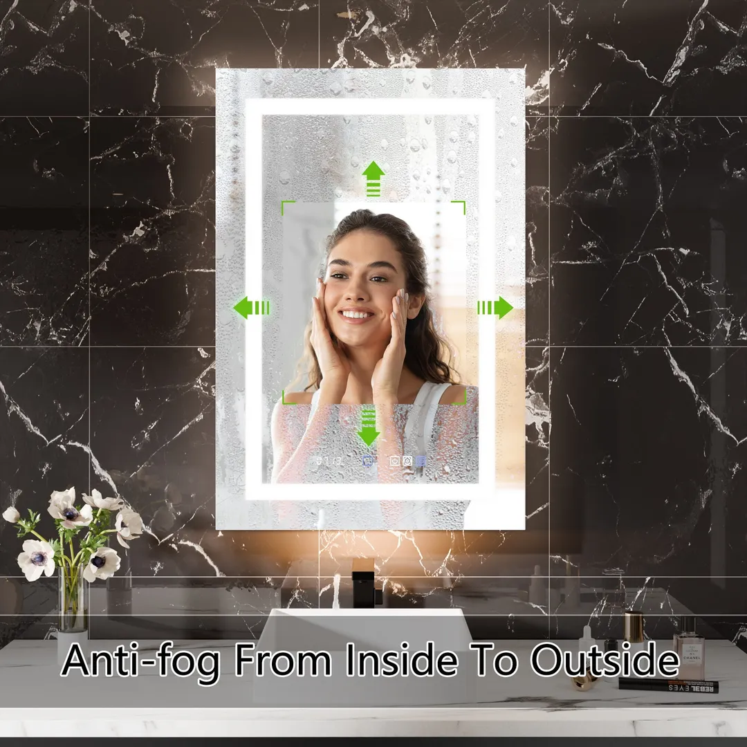 AAZJ EX11 24-in x 36-in Lighted LED Fog Free Surface/Recessed Mount Silver Mirrored Soft Close Medicine Cabinet with Outlet, photo 8 of 12