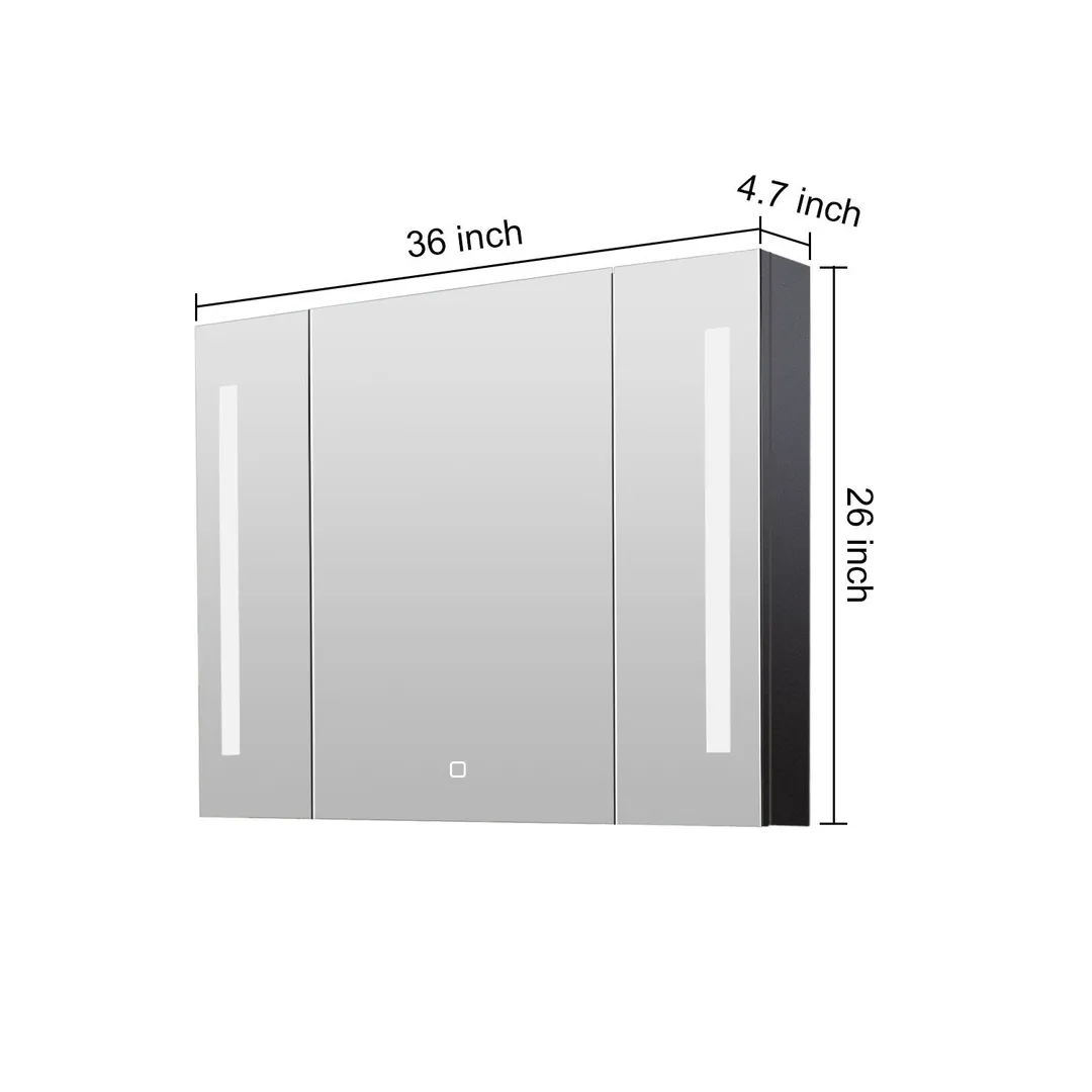 AAZJ AS 30-in x 26-in Lighted LED Fog Free Surface/Recessed Mount Black Mirrored Soft Close Medicine Cabinet, photo 2 of 8
