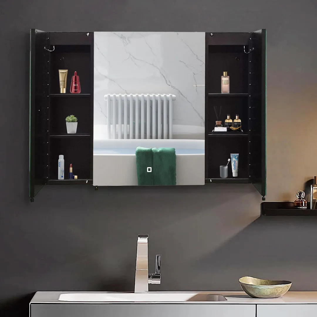 AAZJ AS 30-in x 26-in Lighted LED Fog Free Surface/Recessed Mount Black Mirrored Soft Close Medicine Cabinet, photo 6 of 8