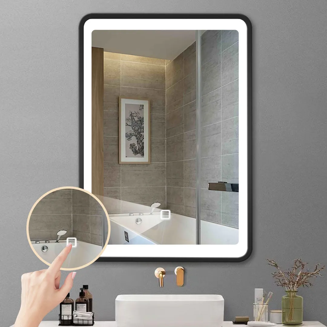 AAZJ 20-in x 28-in LED Fog Free Surface/Recessed Mount Black Mirrored Soft Close Medicine Cabinet, photo 2 of 6