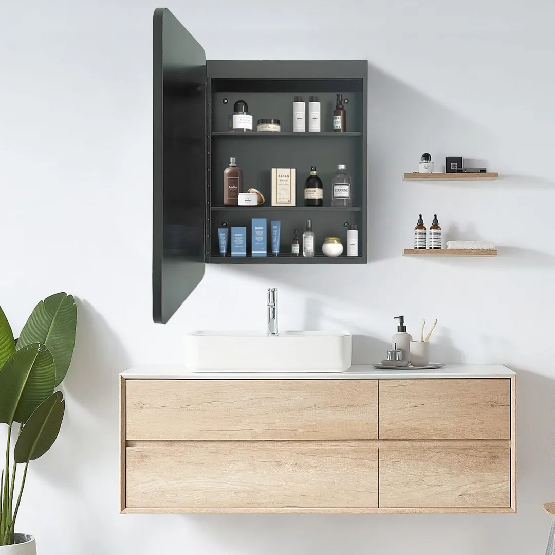 AAZJ 20-in x 28-in LED Fog Free Surface/Recessed Mount Black Mirrored Soft Close Medicine Cabinet, photo 6 of 6