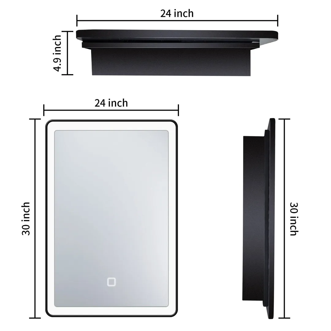 AAZJ 20-in x 28-in LED Fog Free Surface/Recessed Mount Black Mirrored Soft Close Medicine Cabinet, photo 4 of 6