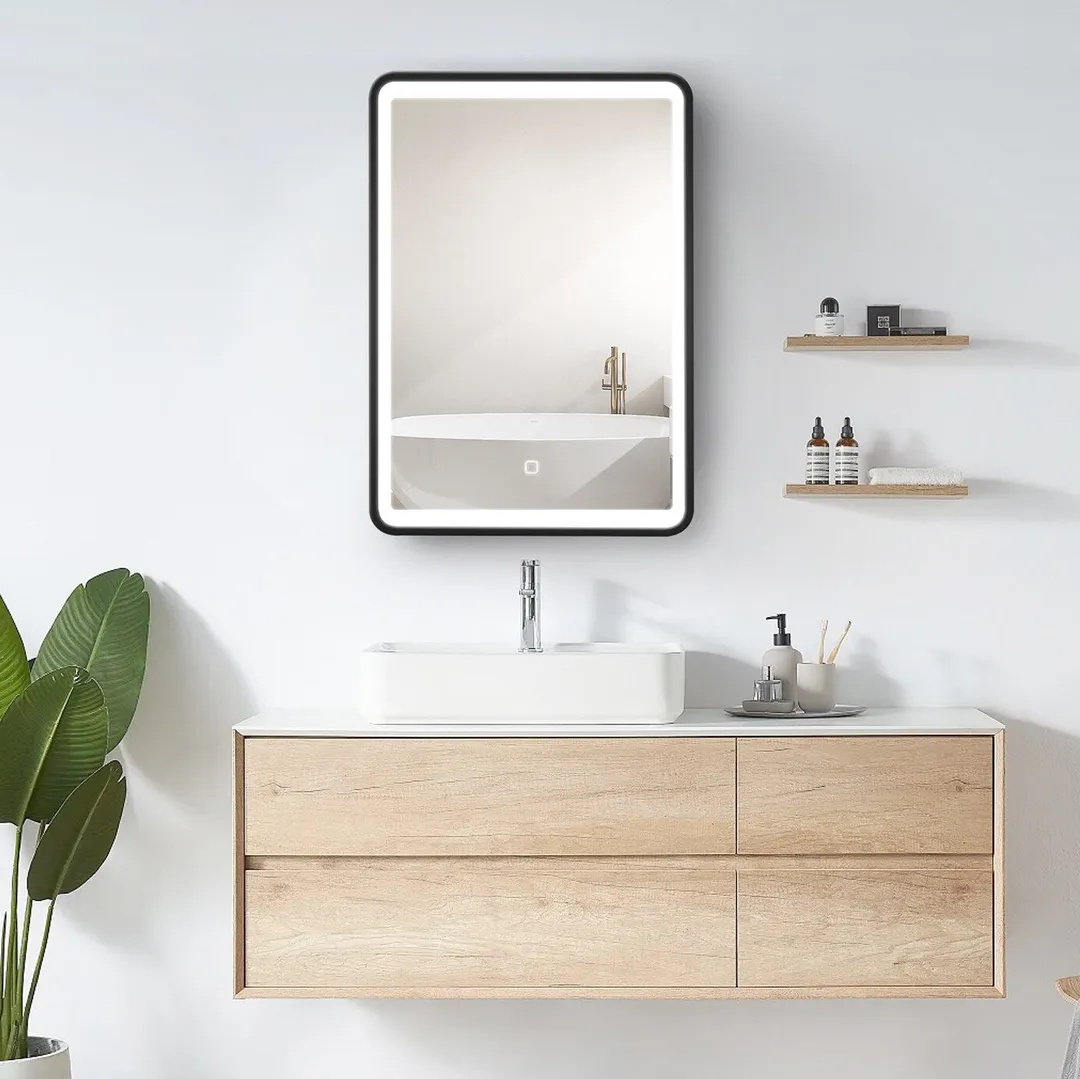 AAZJ 20-in x 28-in LED Fog Free Surface/Recessed Mount Black Mirrored Soft Close Medicine Cabinet, photo 3 of 6