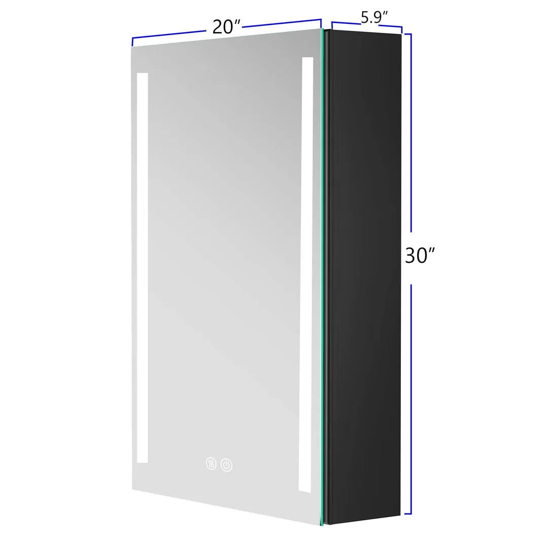 AAZJ 30-in x 20-in LED Fog Free Surface/Recessed Mount Black Mirrored Soft Close Medicine Cabinet, photo 4 of 14