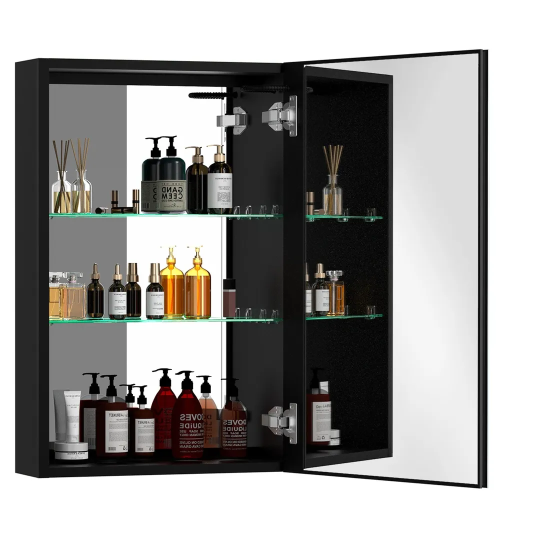 AAZJ 30-in x 20-in LED Fog Free Surface/Recessed Mount Black Mirrored Soft Close Medicine Cabinet, photo 6 of 14