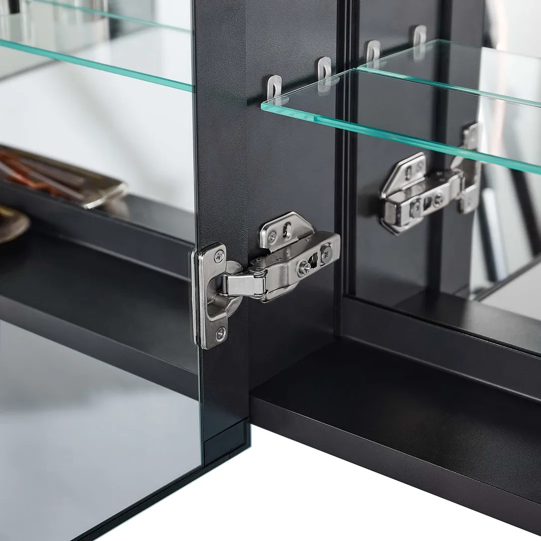 AAZJ 30-in x 20-in LED Fog Free Surface/Recessed Mount Black Mirrored Soft Close Medicine Cabinet, photo 8 of 14