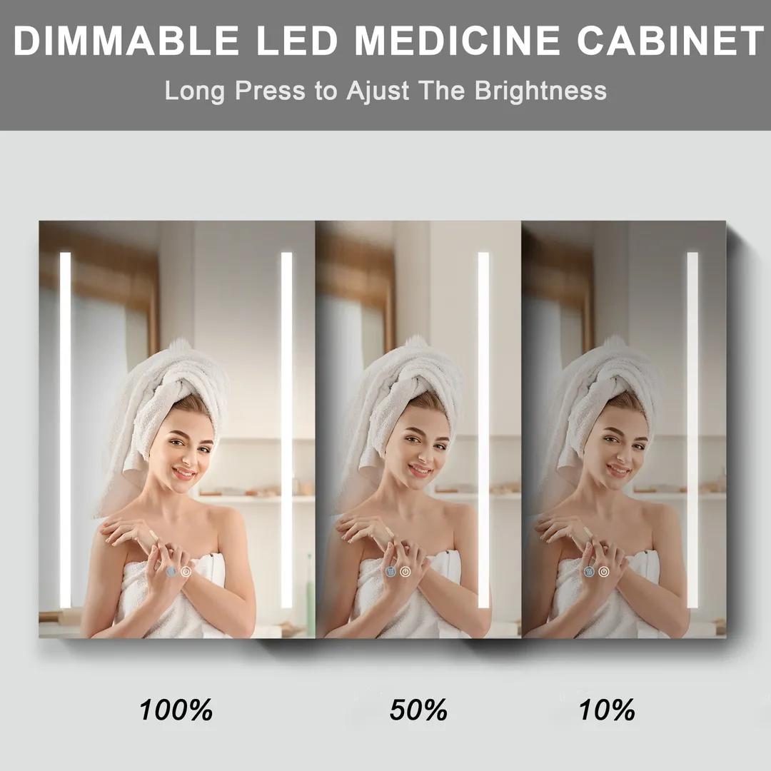 AAZJ 30-in x 20-in LED Fog Free Surface/Recessed Mount Black Mirrored Soft Close Medicine Cabinet, photo 11 of 14