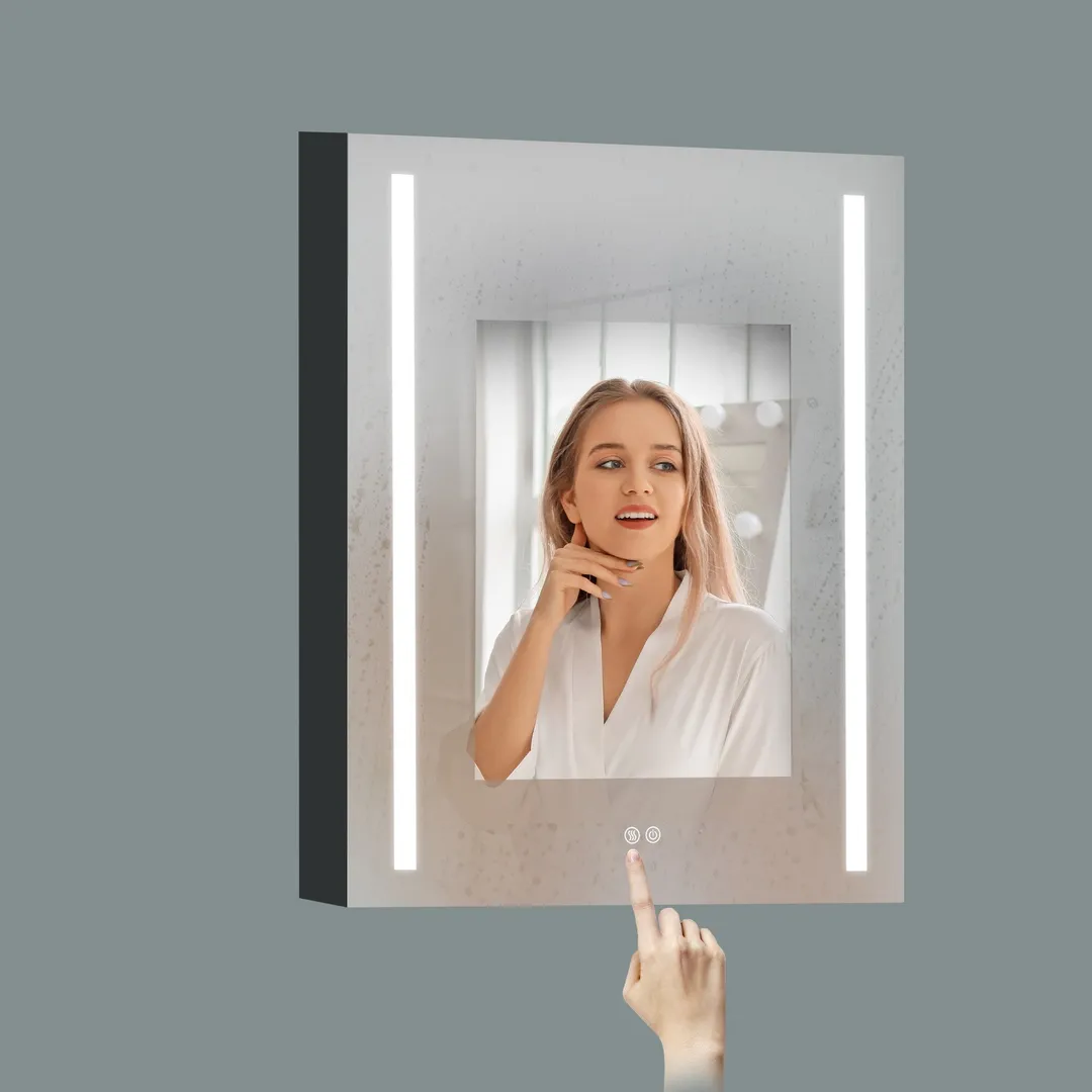 AAZJ 30-in x 20-in LED Fog Free Surface/Recessed Mount Black Mirrored Soft Close Medicine Cabinet, photo 13 of 14
