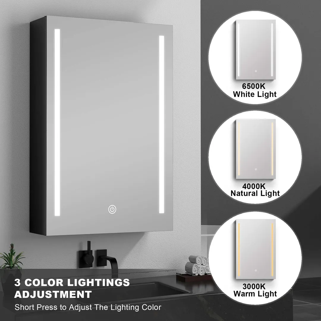 AAZJ 30-in x 20-in LED Fog Free Surface/Recessed Mount Black Mirrored Soft Close Medicine Cabinet, photo 14 of 14