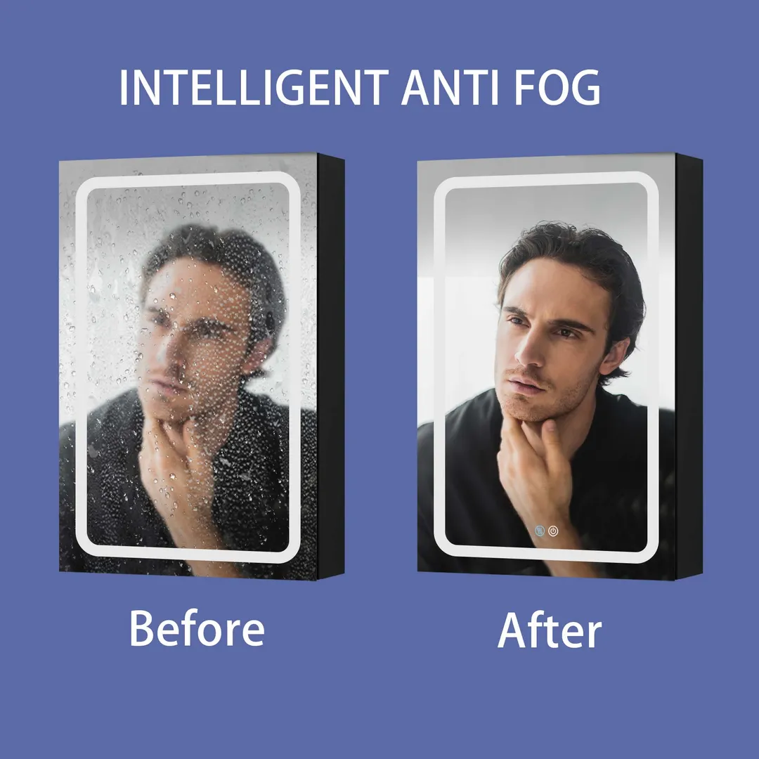 AAZJ 30-in x 20-in LED Fog Free Surface/Recessed Mount Black Mirrored Soft Close Medicine Cabinet, photo 5 of 5