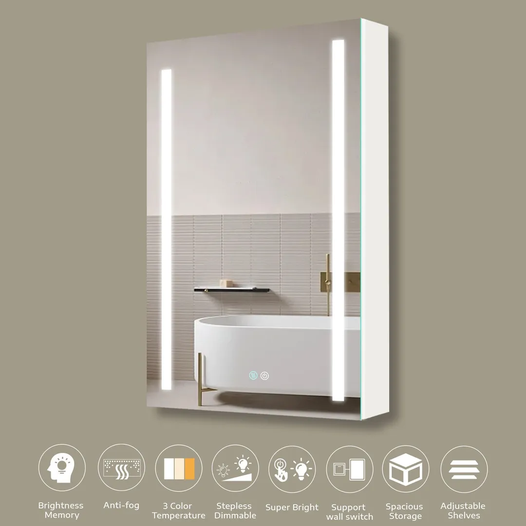 AAZJ 30-in x 20-in LED Fog Free Surface/Recessed Mount White Mirrored Soft Close Medicine Cabinet, photo 4 of 13