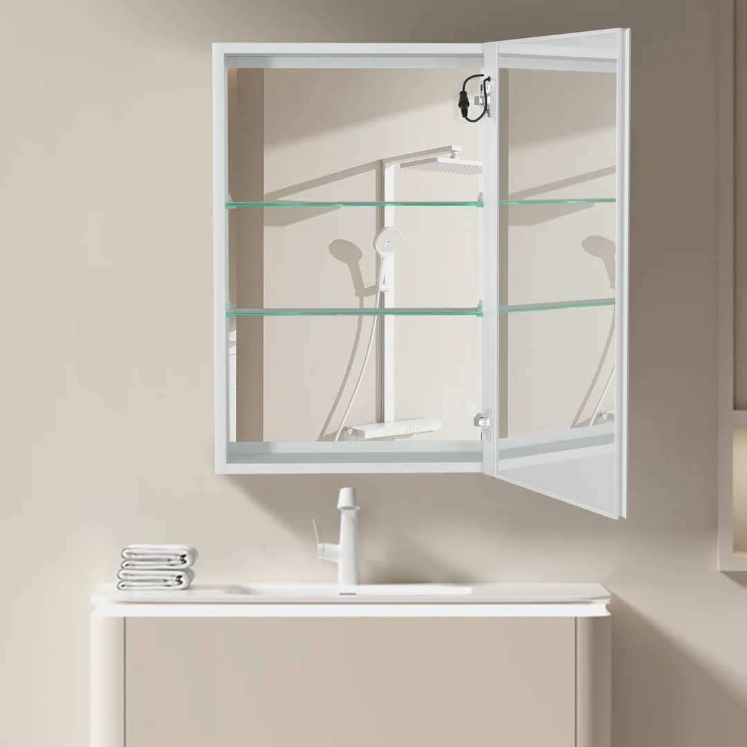 AAZJ 30-in x 20-in LED Fog Free Surface/Recessed Mount White Mirrored Soft Close Medicine Cabinet, photo 5 of 13