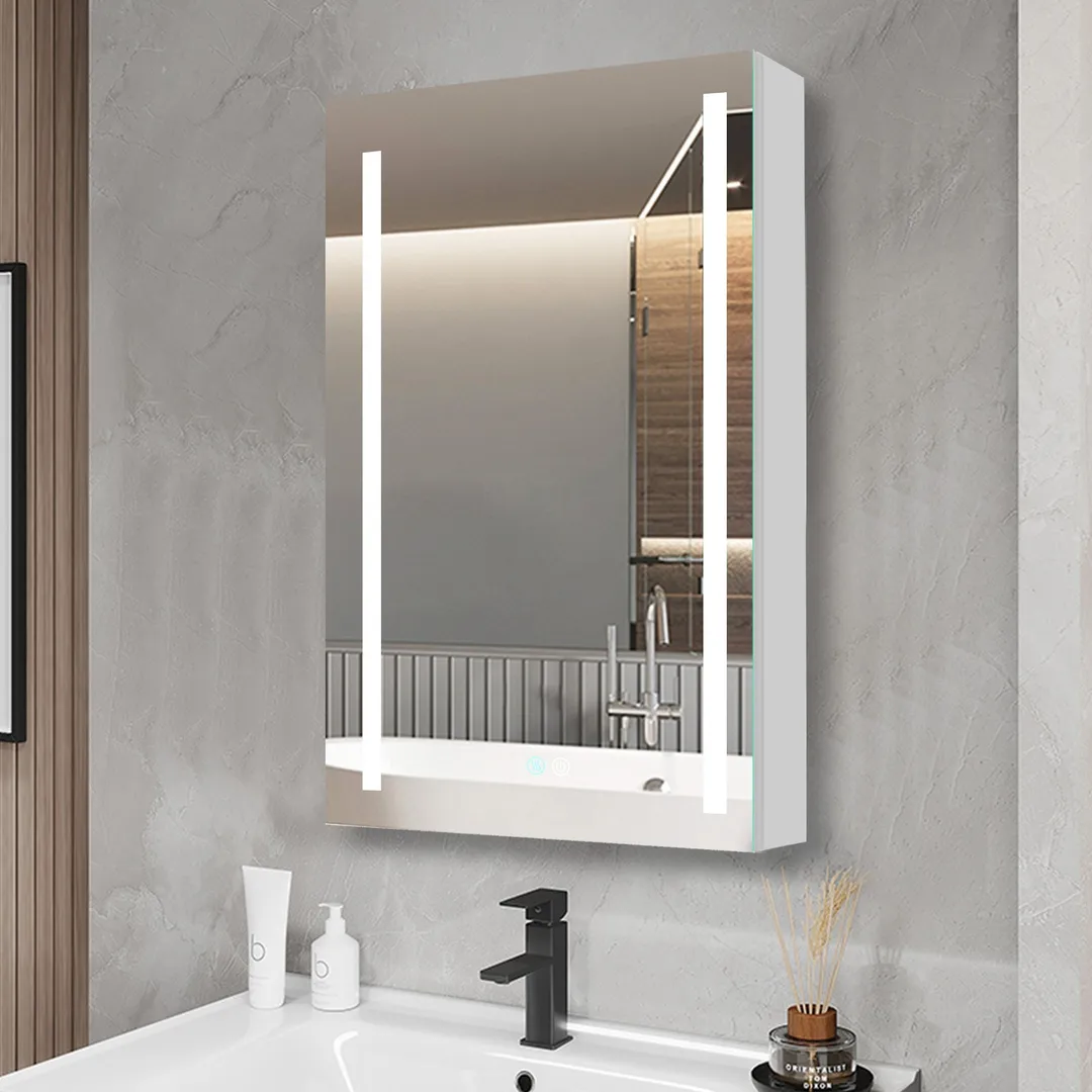 AAZJ 30-in x 20-in LED Fog Free Surface/Recessed Mount White Mirrored Soft Close Medicine Cabinet, photo 8 of 13