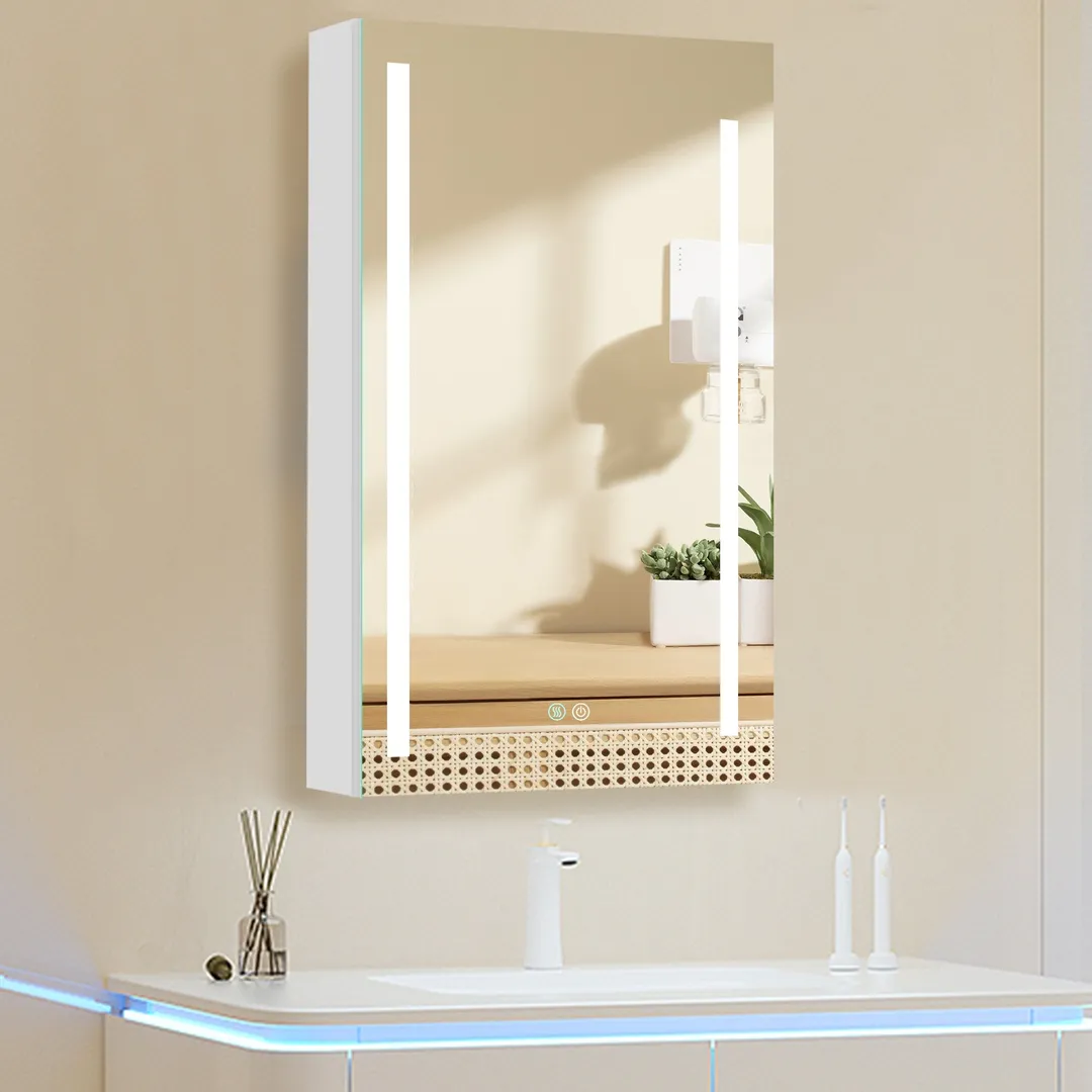 AAZJ 30-in x 20-in LED Fog Free Surface/Recessed Mount White Mirrored Soft Close Medicine Cabinet, photo 9 of 13