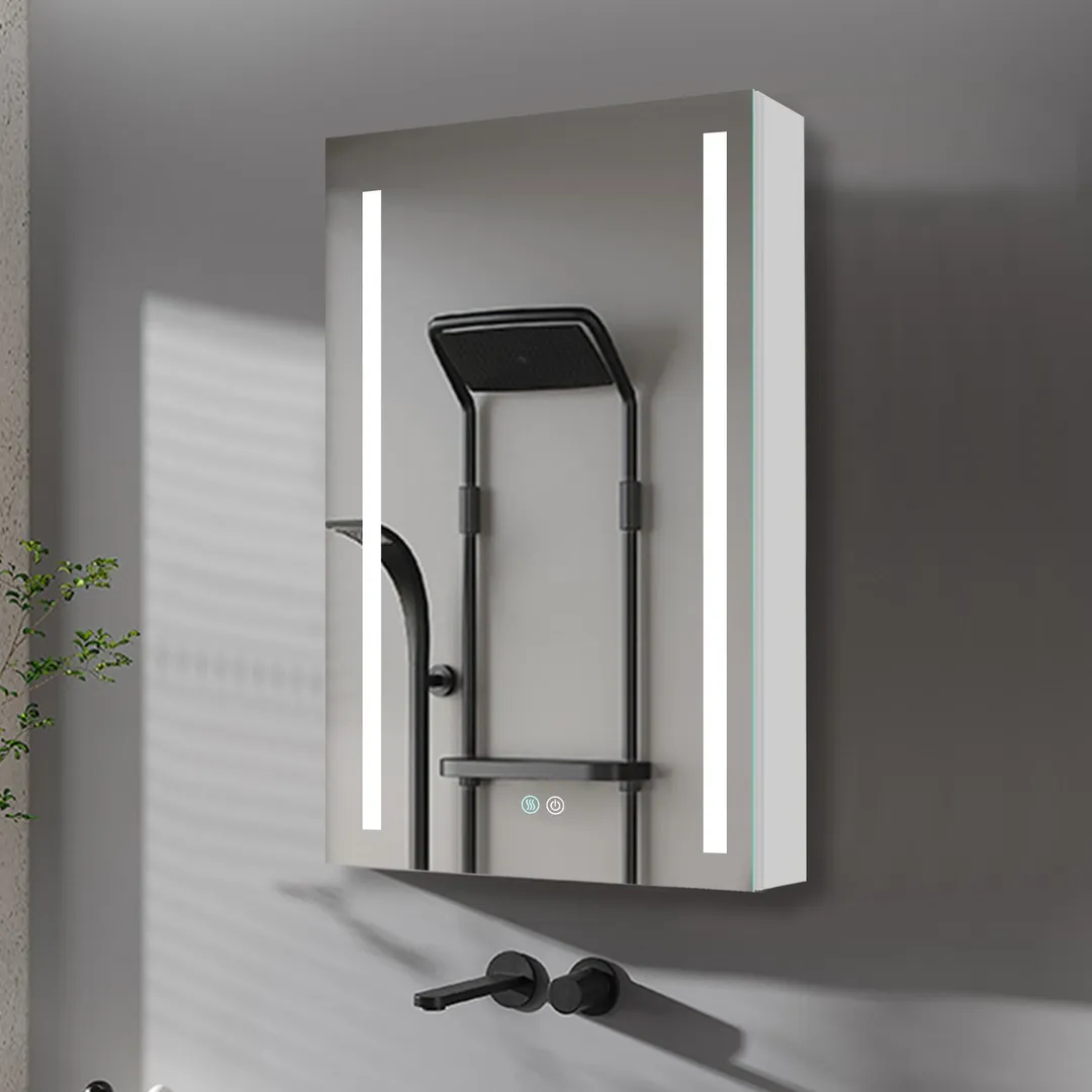 AAZJ 30-in x 20-in LED Fog Free Surface/Recessed Mount White Mirrored Soft Close Medicine Cabinet, photo 10 of 13