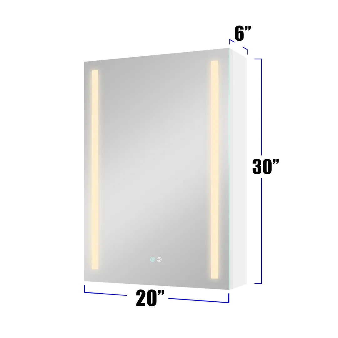 AAZJ 30-in x 20-in LED Fog Free Surface/Recessed Mount White Mirrored Soft Close Medicine Cabinet, photo 11 of 13