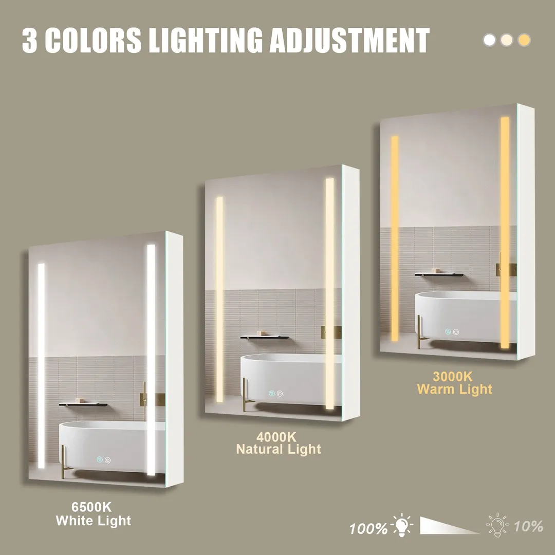 AAZJ 30-in x 20-in LED Fog Free Surface/Recessed Mount White Mirrored Soft Close Medicine Cabinet, photo 13 of 13