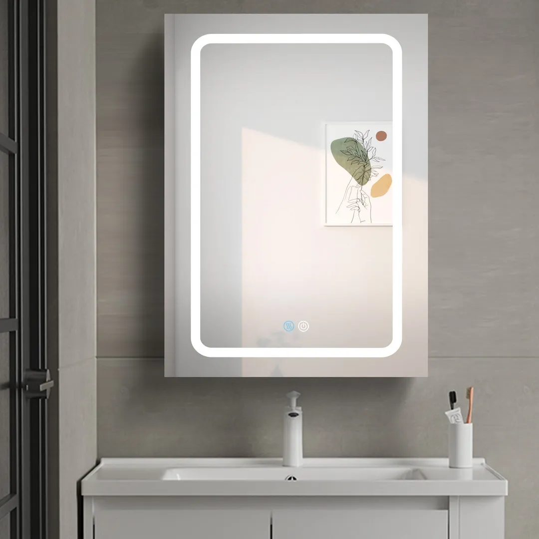 AAZJ 30-in x 20-in LED Fog Free Surface/Recessed Mount White Mirrored Soft Close Medicine Cabinet, photo 2 of 8