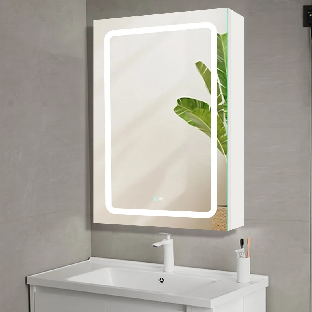 AAZJ 30-in x 20-in LED Fog Free Surface/Recessed Mount White Mirrored Soft Close Medicine Cabinet, photo 3 of 8