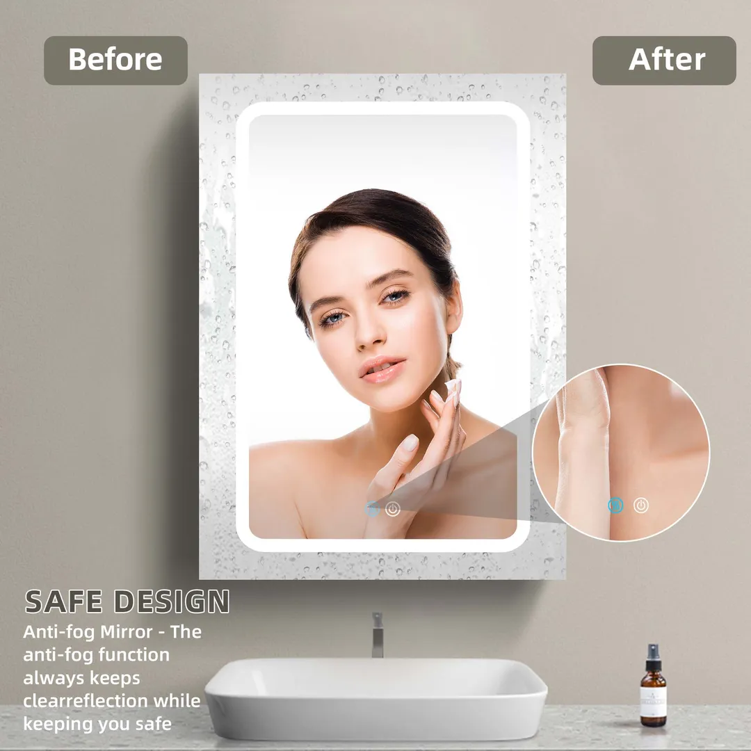 AAZJ 30-in x 20-in LED Fog Free Surface/Recessed Mount White Mirrored Soft Close Medicine Cabinet, photo 4 of 8