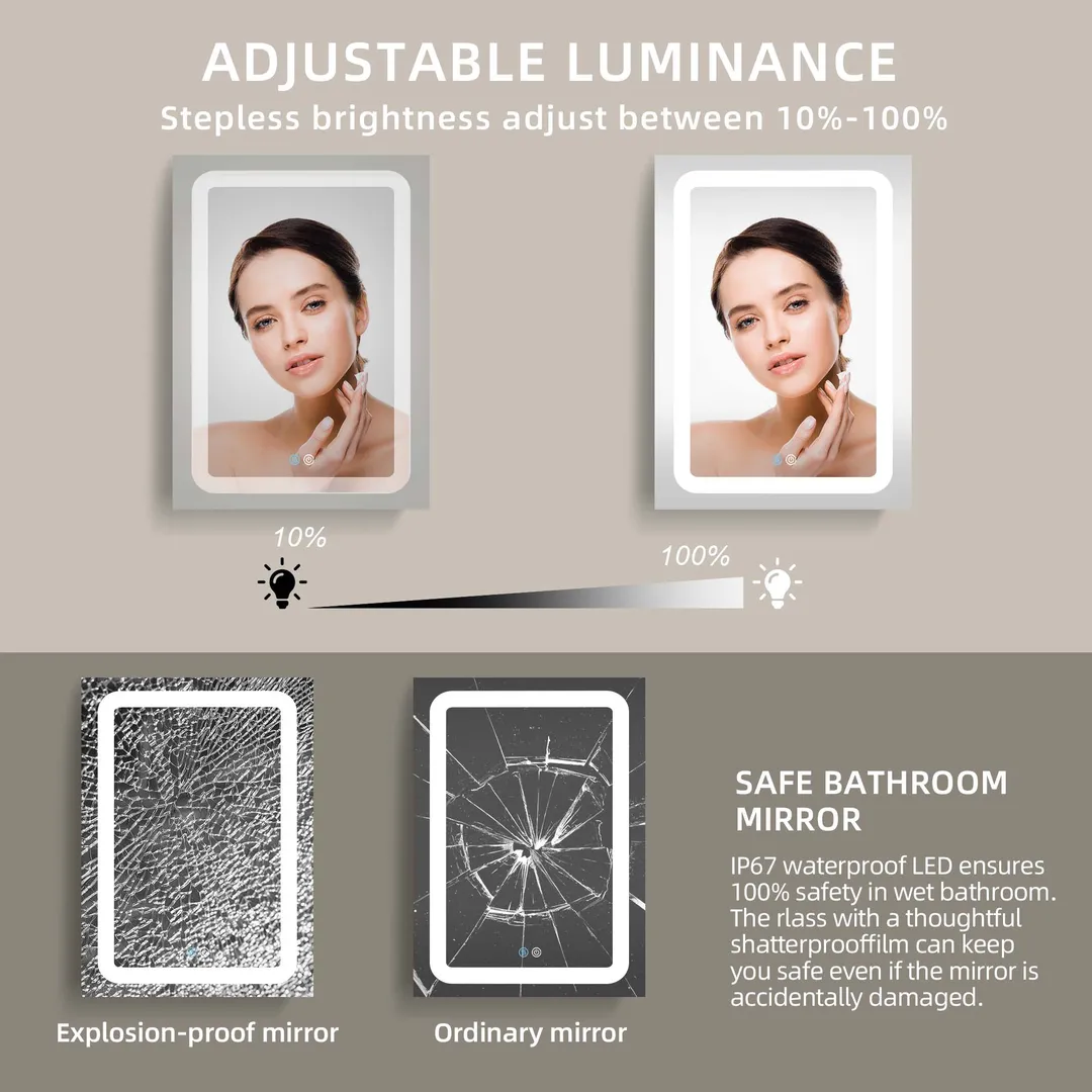 AAZJ 30-in x 20-in LED Fog Free Surface/Recessed Mount White Mirrored Soft Close Medicine Cabinet, photo 8 of 8