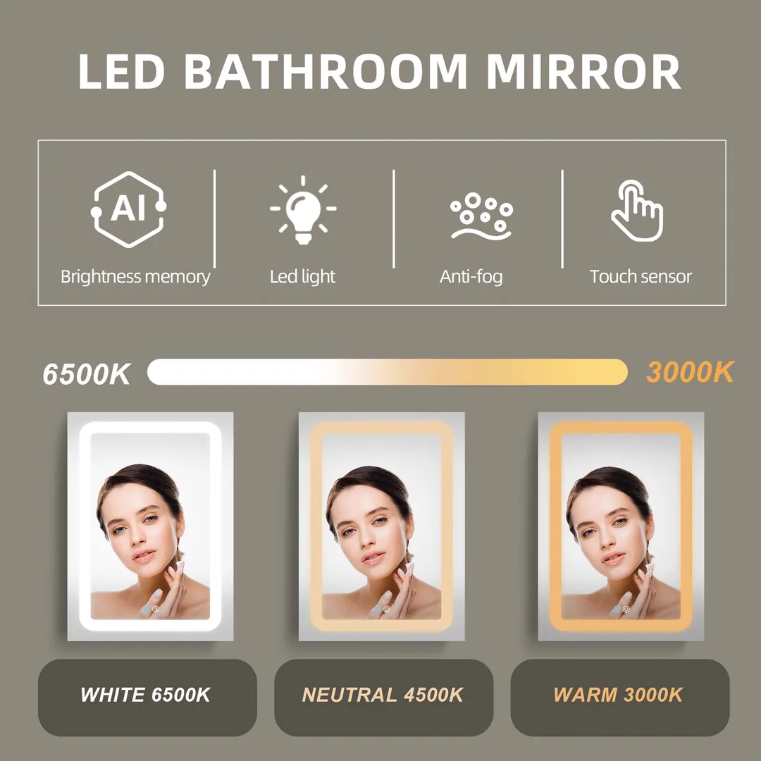 AAZJ 30-in x 20-in LED Fog Free Surface/Recessed Mount White Mirrored Soft Close Medicine Cabinet, photo 7 of 8