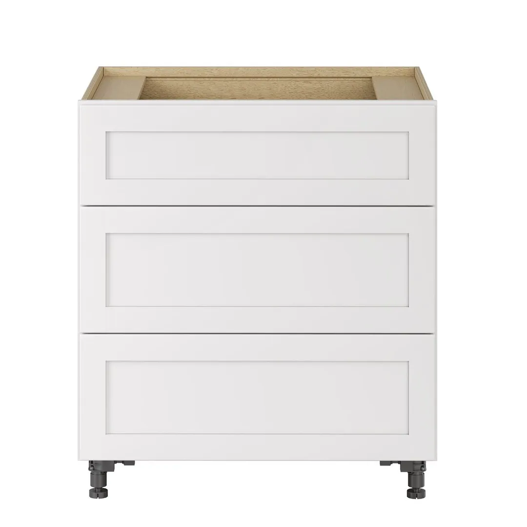 Whalen CLICK-IT Enfield 30-in W x 34.5-in H x 24-in D Classic White Birch 3-Drawer Base Ready To Assemble Plywood Cabinet (Raised Panel Style), photo 8 of 10