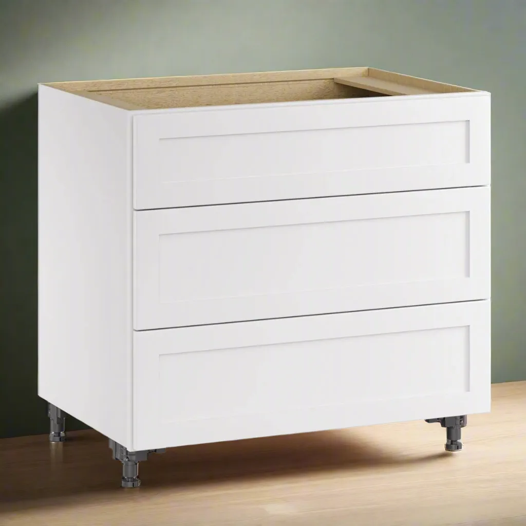 Whalen CLICK-IT Enfield 36-in W x 34.5-in H x 24-in D Classic White Birch 3-Drawer Base Ready To Assemble Plywood Cabinet (Raised Panel Style), photo 11 of 11