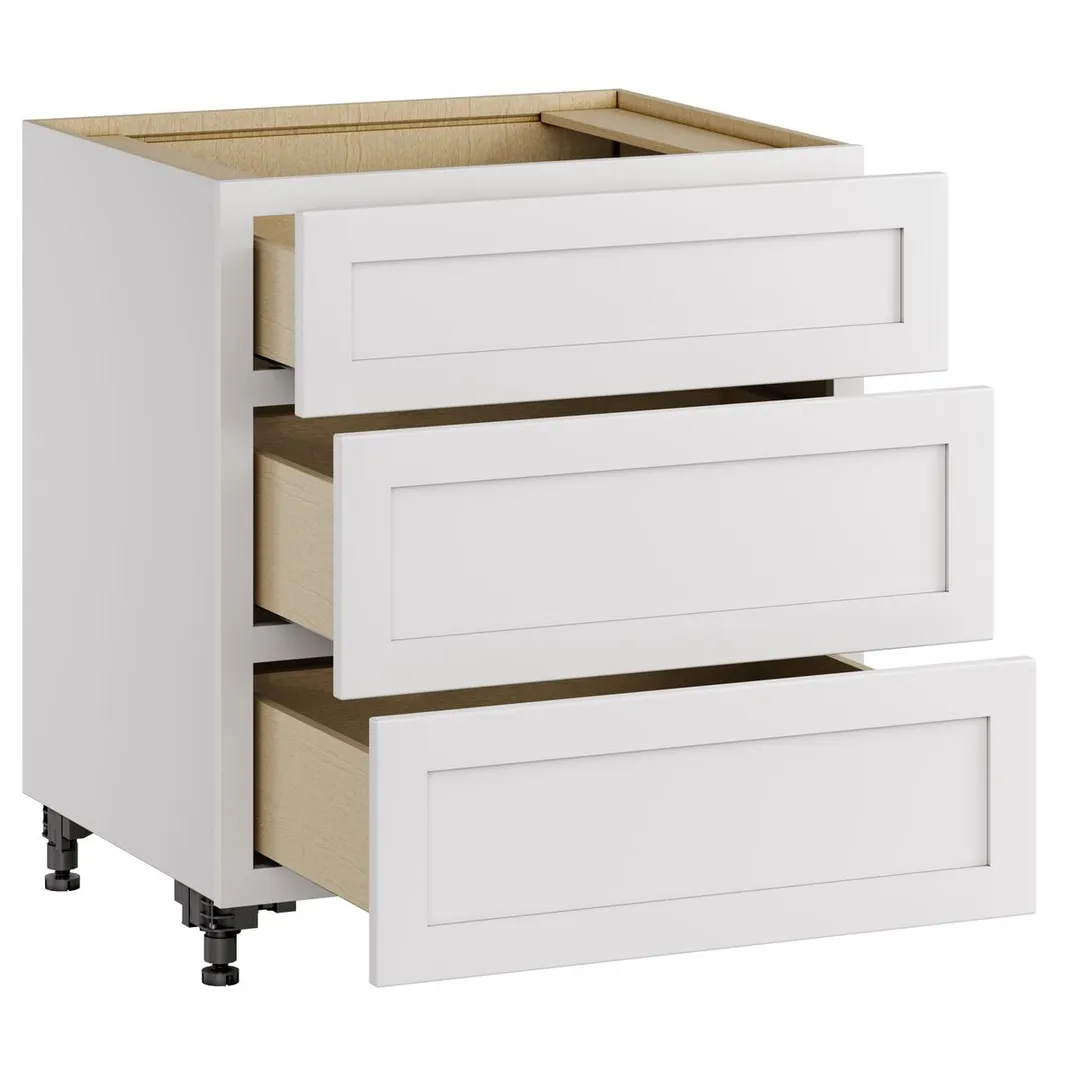 Whalen CLICK-IT Enfield 30-in W x 34.5-in H x 24-in D Classic White Birch 3-Drawer Base Ready To Assemble Plywood Cabinet (Raised Panel Style), photo 4 of 10