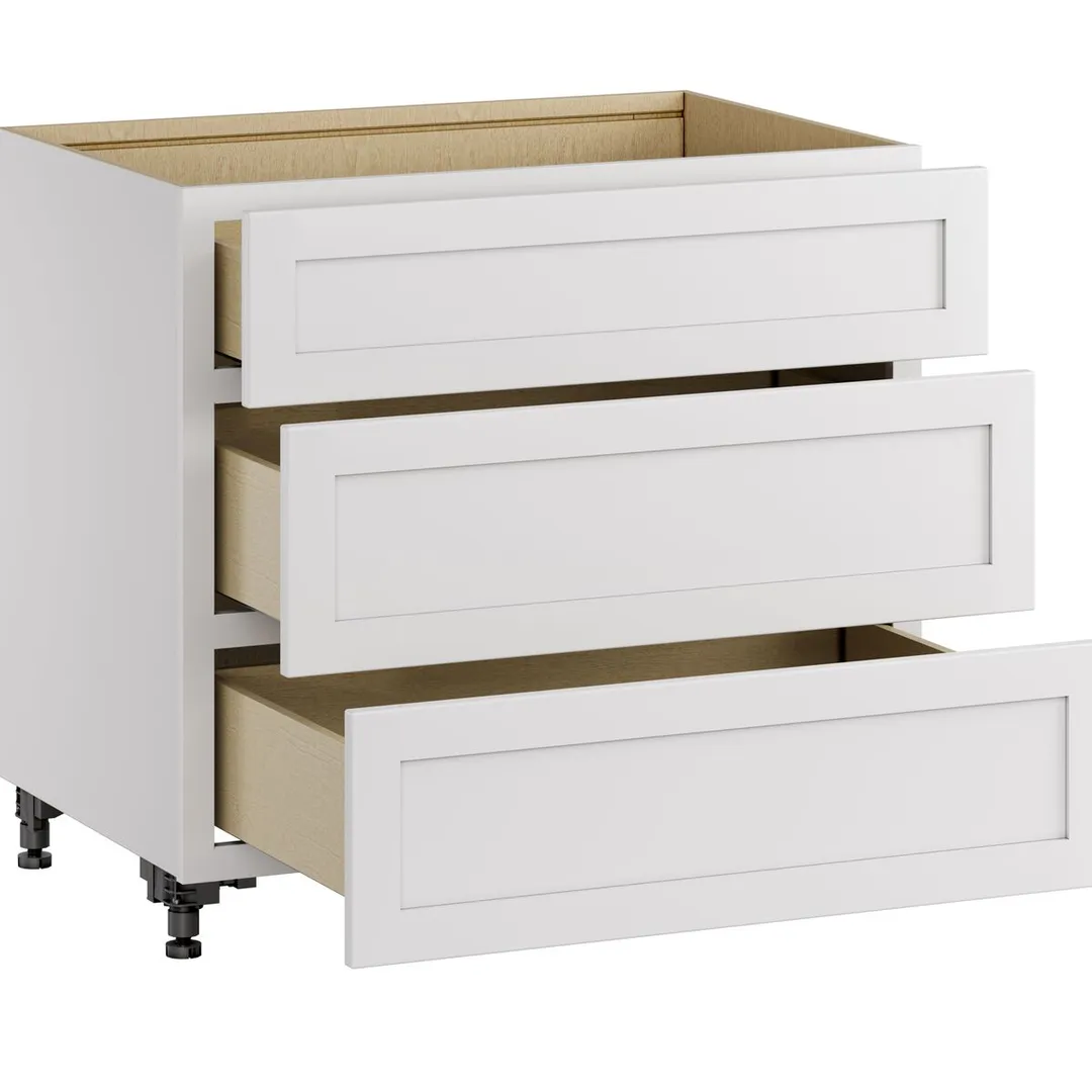 Whalen CLICK-IT Enfield 36-in W x 34.5-in H x 24-in D Classic White Birch 3-Drawer Base Ready To Assemble Plywood Cabinet (Raised Panel Style), photo 4 of 11