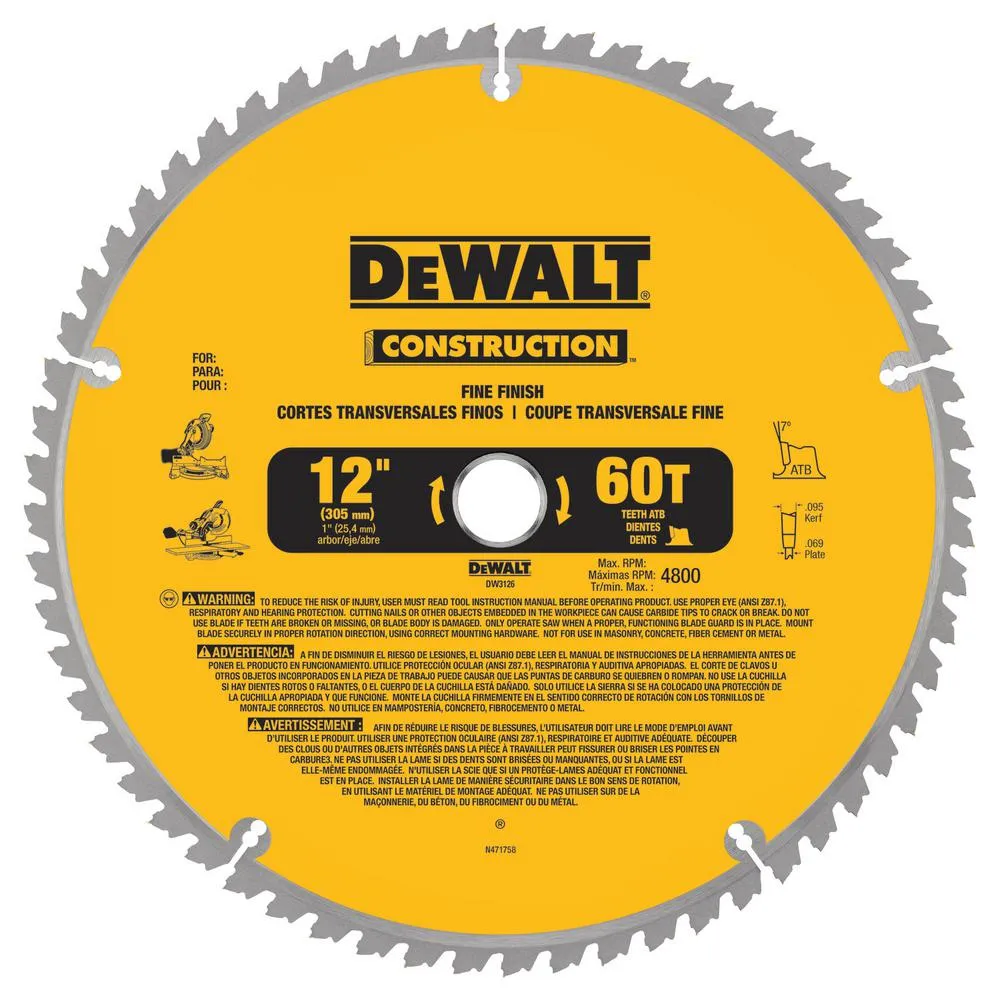 DEWALT 15 Amp Corded 12 in. Double-Bevel Sliding Compound Miter Saw with Bonus 20 Series 12 in. 60T Fine Finish Saw Blade, photo 3 of 13