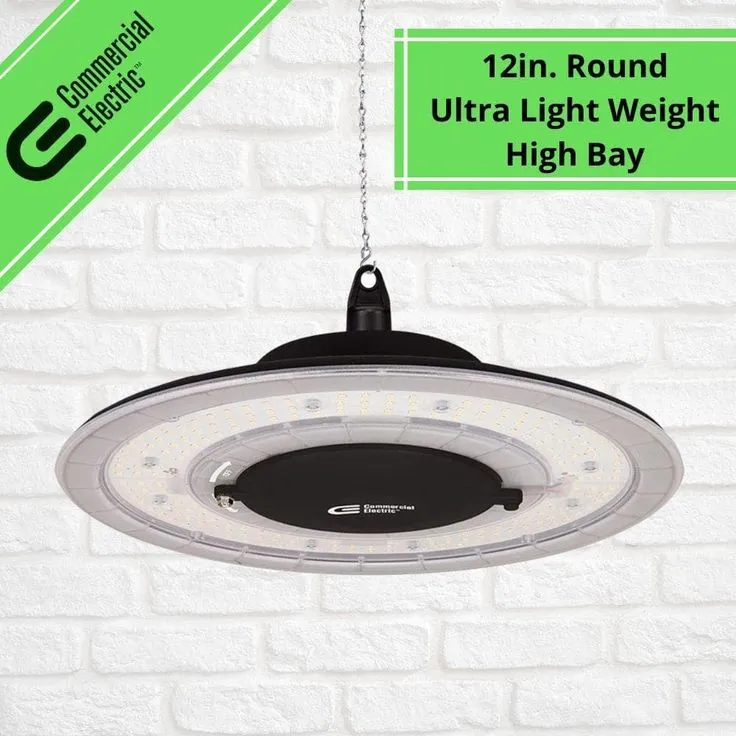 Commercial Electric 12 in. 12000 Lumens 100-Watt Lightweight Round Integrated LED High Bay Light 120-277V Mounting Options Dimmable, photo 5 of 11