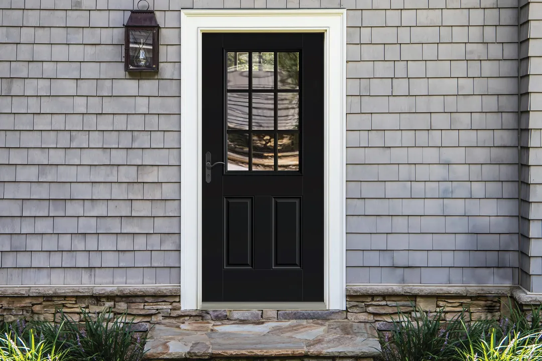 Therma-Tru Benchmark Doors 32-in x 80-in Fiberglass Half-Lite Left-Hand Inswing Ready-to-Paint Unfinished Prehung Single Front Door, photo 3 of 9