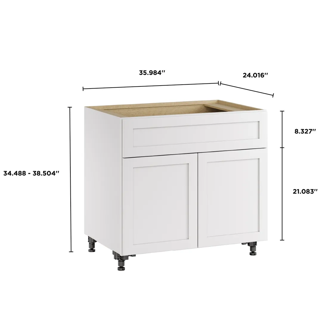 Whalen CLICK-IT Enfield 36-in W x 34.5-in H x 24-in D Classic White Birch 1-Drawer Base Ready To Assemble Plywood Cabinet (Raised Panel Shaker Style), photo 9 of 10