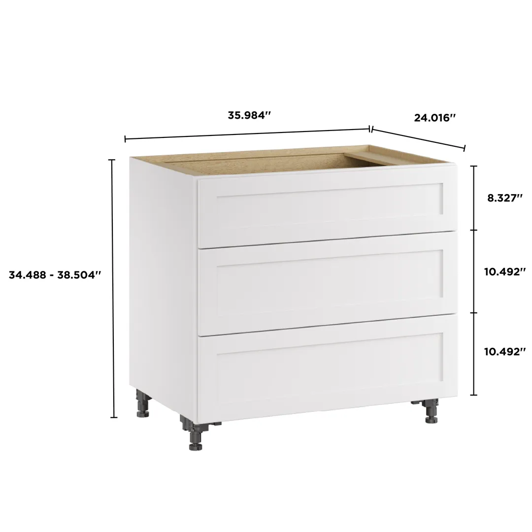 Whalen CLICK-IT Enfield 36-in W x 34.5-in H x 24-in D Classic White Birch 3-Drawer Base Ready To Assemble Plywood Cabinet (Raised Panel Style), photo 9 of 11