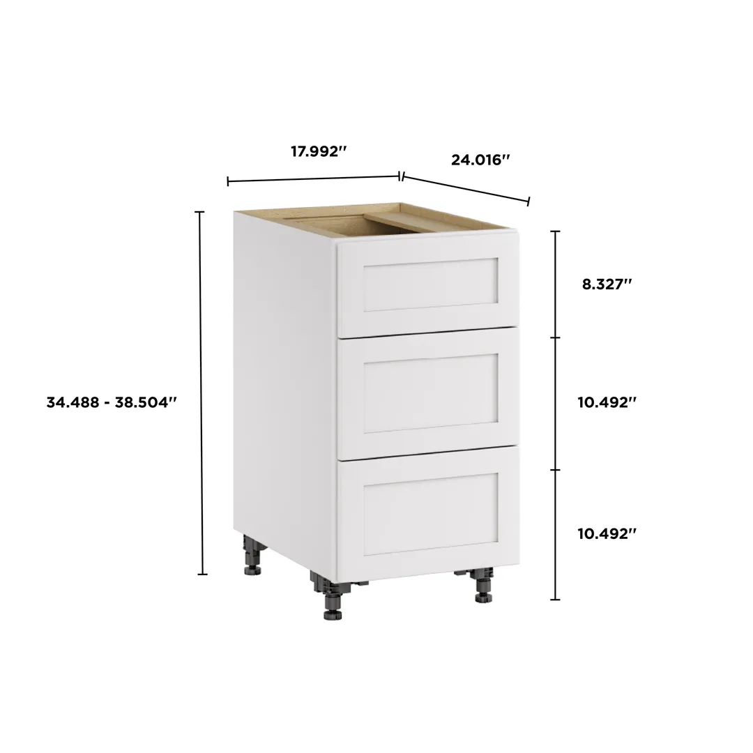 Whalen CLICK-IT Enfield 18-in W x 34.5-in H x 24-in D Classic White Birch 3-Drawer Base Ready To Assemble Plywood Cabinet (Raised Panel Style), photo 9 of 10