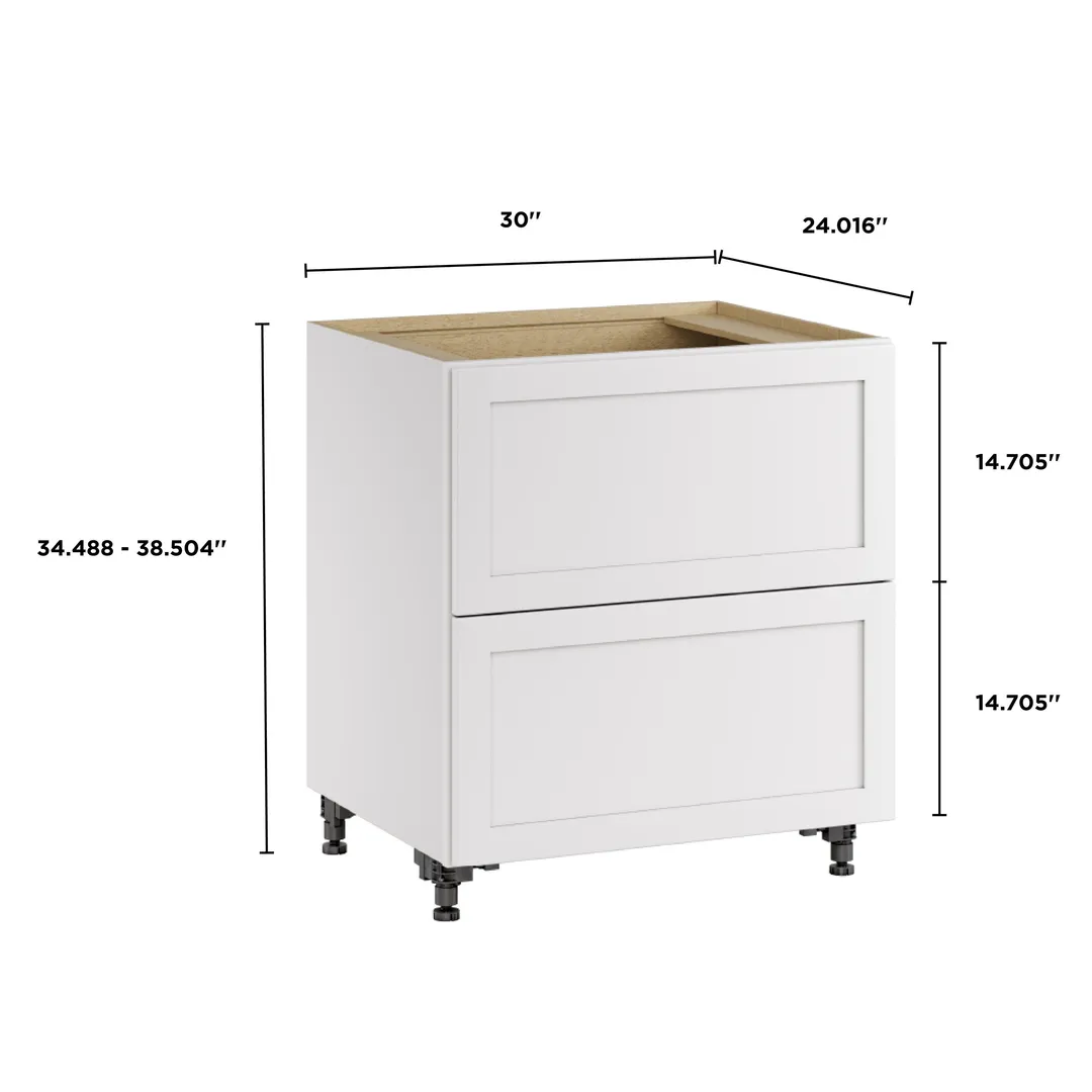 Whalen CLICK-IT Enfield 30-in W x 34.5-in H x 24-in D Classic White Birch 2-Drawer Base Ready To Assemble Plywood Cabinet (Raised Panel Style), photo 9 of 10