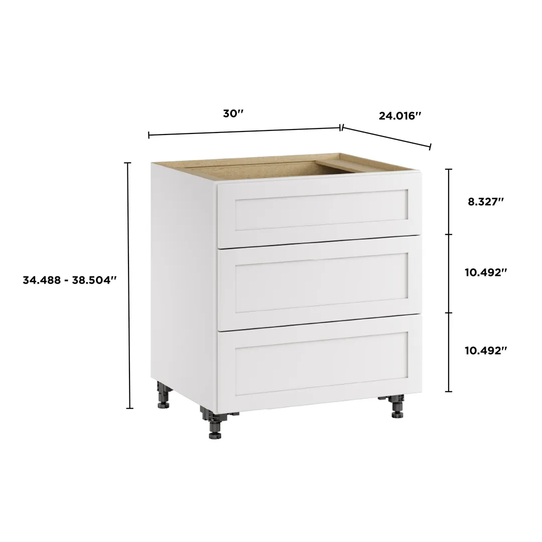Whalen CLICK-IT Enfield 30-in W x 34.5-in H x 24-in D Classic White Birch 3-Drawer Base Ready To Assemble Plywood Cabinet (Raised Panel Style), photo 9 of 10