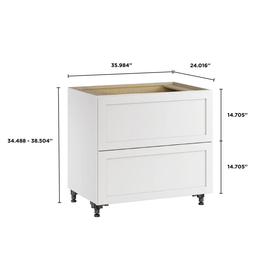 Whalen CLICK-IT Enfield 36-in W x 34.5-in H x 24-in D Classic White Birch 2-Drawer Base Ready To Assemble Plywood Cabinet (Raised Panel Style), photo 11 of 13