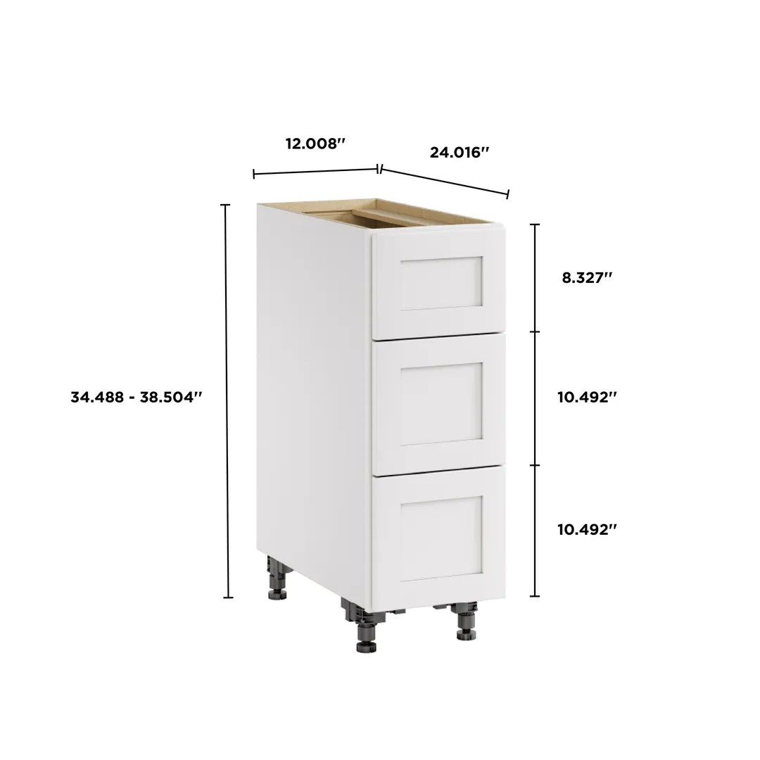 Whalen CLICK-IT Enfield 12-in W x 34.5-in H x 24-in D Classic White Birch 3-Drawer Base Ready To Assemble Plywood Cabinet (Raised Panel Style), photo 9 of 10