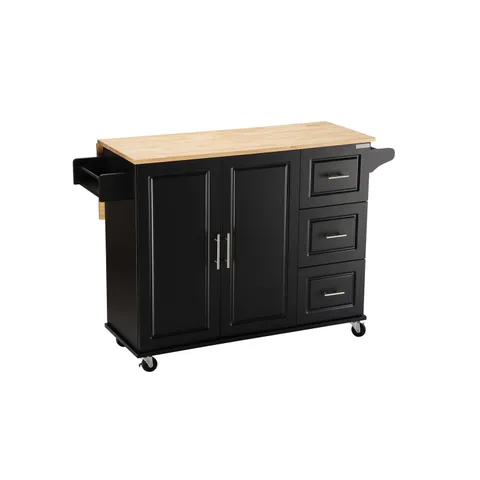Black Mdf Base with Wood Top Rolling Kitchen Island
