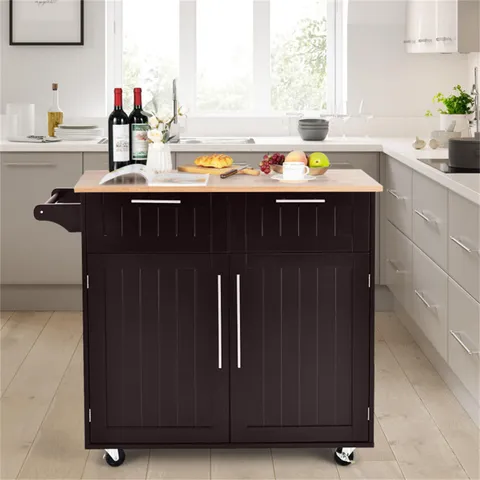 Brown Mdf Base with Wood Top Rolling Kitchen Island (18 × 37 in)